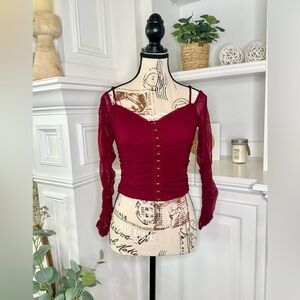 Moa Moa Ruched Bodice Crop Top in Burgundy Size Small NWT